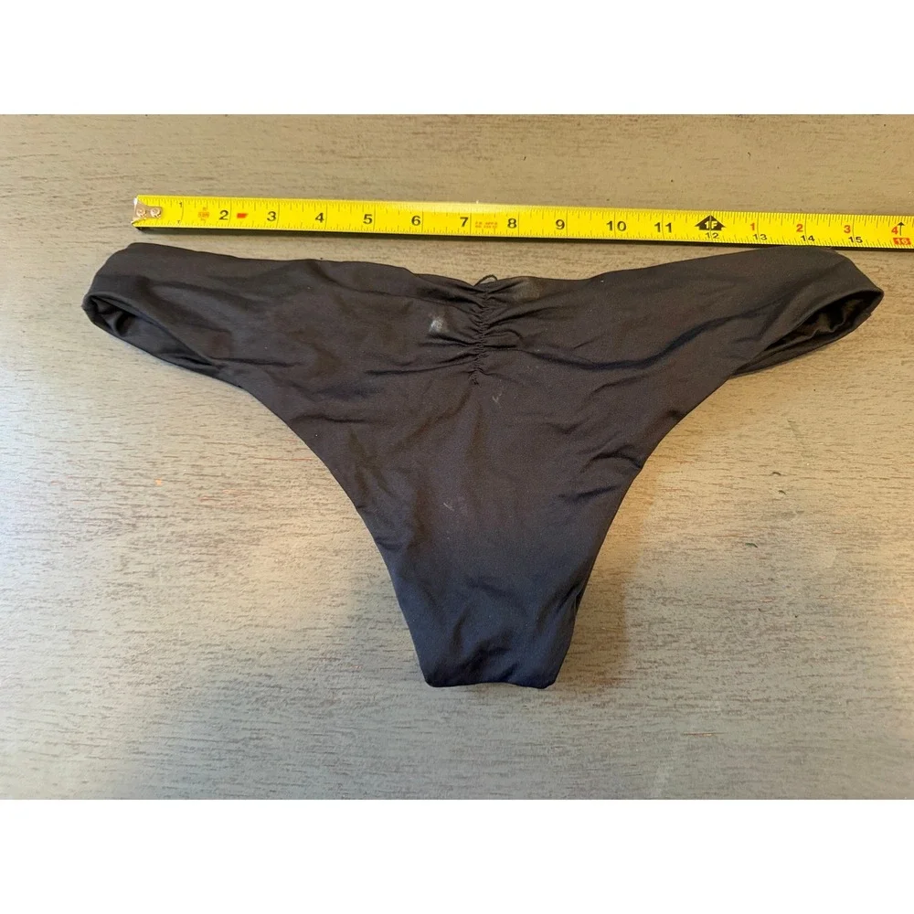L*Space Bitsy Cut Ruched Bikini Bottoms Black Large Cheeky Swimwear